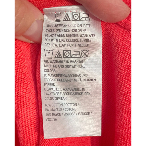 Isaac Mizrahi Live QVC Sz L Long Cardigan Duster Tropical Pink Cotton Blend Knit - Picture 9 of 10